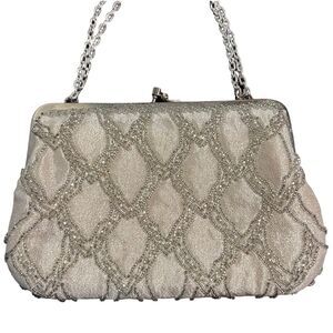 Vintage Beaded Ivory & Silver evening bag